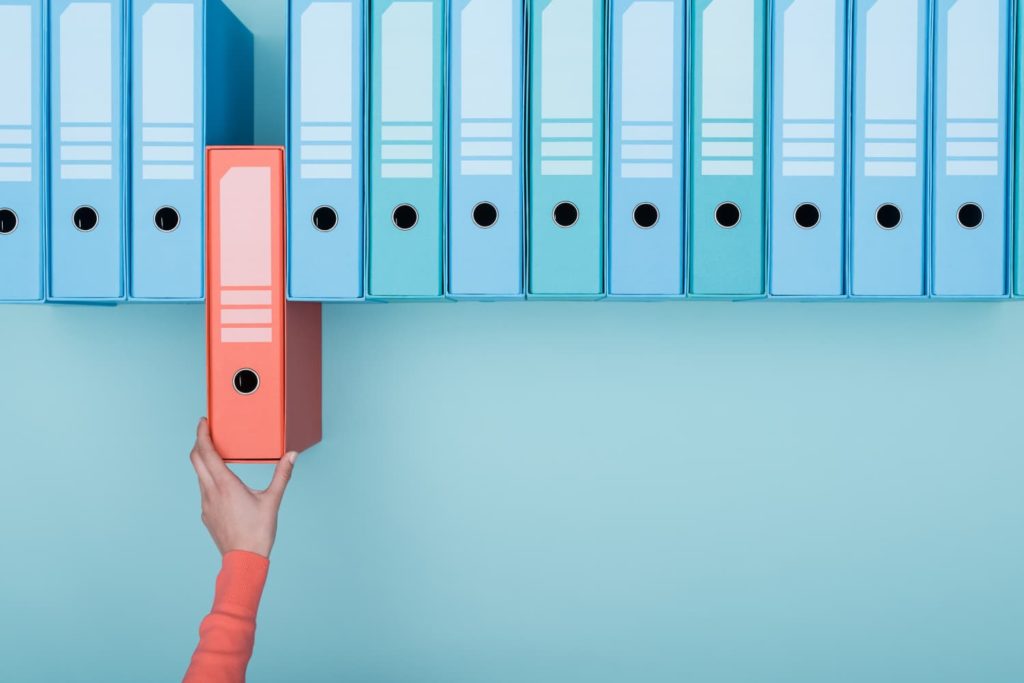 blue and pink arched binder folders