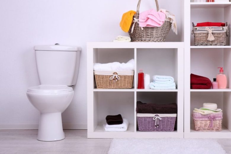 bathroom storage white shelving