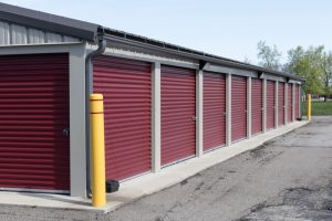 a row of self-storage units